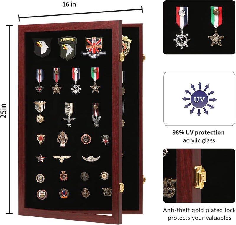VERANI Pin Display Case 16x25 Pin Collection Display Box Military Medal Display Frame with Uv Protection Acrylic Door for Beach Tags Jewelry Insignia Ribbons Patches Insignia Ribbons Sport Pins - Image 3
